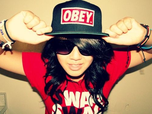 girl in obey snapback hat