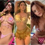 the top 10 onlyfans models brunette in a brown bikini on the left then girl in pink bikini and then girl in yellow bikini and red bikini and the far right a silver bikini