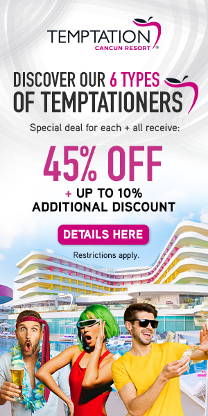 poster featuring a colorful hotel with bright colored doors at desire temptation Cancun resort