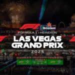 F1 Las Vegas 2025 Grand Prix promotional banner with fireworks lighting up the Strip and the Formula 1 Heineken branding.