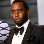 A composite image showing Sean "Diddy" Combs in a tuxedo next to a zoomed-in, grainy photo of a man resembling Diddy behind a metal grate, with the TMZ logo faintly visible. Below it is an exterior shot of the Fort Dix Federal Correctional Institution and a closer view of the grainy photo. This collection of images relates to a diddy prison photo.
