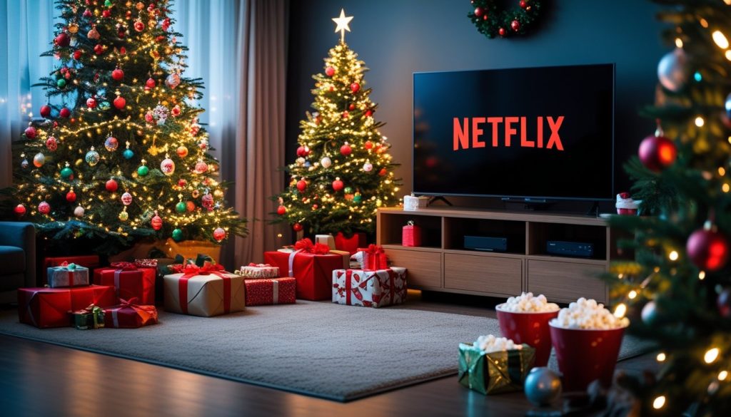 Editorial graphic listing the Top 10 Christmas Picks 2025 and a collection of Holiday Movies on Netflix titles.