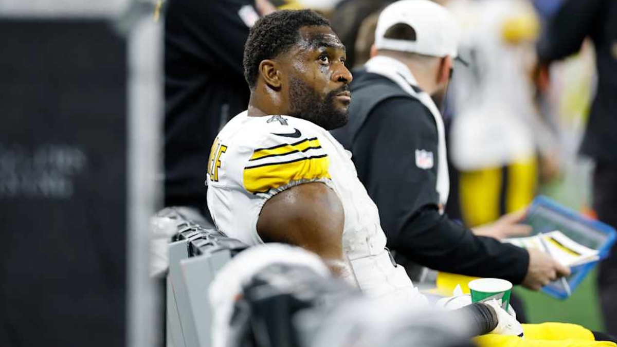 A graphic featuring DK Metcalf in a Steelers helmet with a serious expression, overlaid with news-style text regarding his potential disciplinary action following an in-game altercation with a fan during Week 16 of the 2025 season.