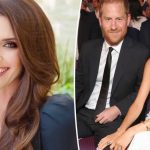 Meghan Markle and Prince Harry smiling together at a public event. The image is overlaid with a news headline regarding the departure of their Chief Communications Officer, Meredith Maines.