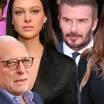 A composite image featuring five people: Nelson Peltz in the bottom left foreground wearing glasses and a blue suit; behind him are Brooklyn Beckham and Nicola Peltz; to the right are David Beckham and Victoria Beckham. The image is styled as a tabloid-style graphic showing the members of the two families.