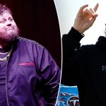A side-by-side comparison illustrating the Jelly Roll Weight Loss transformation. On the left, a photo from 2022 at his heaviest weight of over 500 pounds, and on the right, a recent photo from early 2026 showing him at 265 pounds after losing more than half his body weight.
