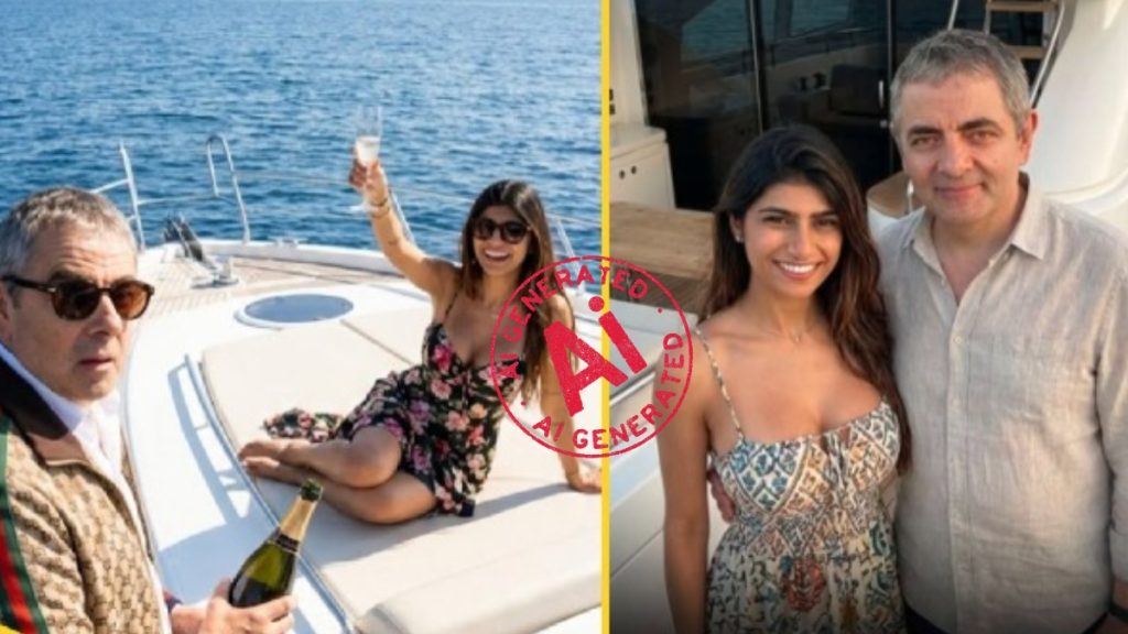 A series of synthetic, high-fidelity images depicting a fabricated romantic getaway in the South of France. These images served as the primary "evidence" for the false social media narrative of Mia Khalifa dating British comedy icon Rowan Atkinson.