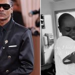 A split-screen image featuring a portrait of Snoop Dogg in a black tuxedo on the left, and a black-and-white photo of a woman holding a baby on the right with the text "Monday; I lost the love of my life. My Codi," referring to the loss of Snoop Dogg's granddaughter.