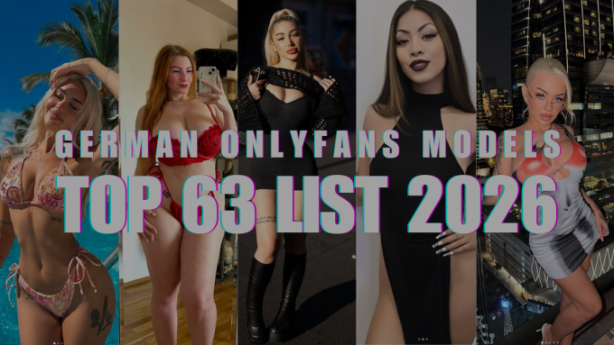 German OnlyFans Models Top 63 List 2026 featured image collage showing five female models posing in stylish and revealing outfits against various indoor and cityscape backgrounds with bold title text overlay.
