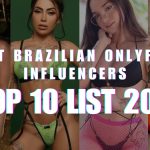 Four women in revealing outfits are featured in a collage with vibrant colors. The text reads "Best Brazilian OnlyFans Influencers Top 10 List 2026."