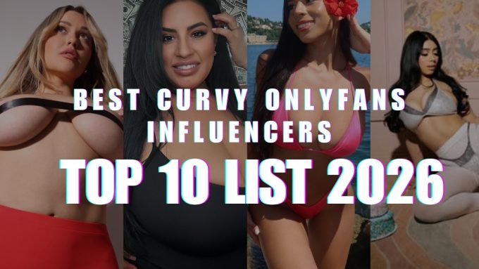 A promotional banner featuring a collage of popular curvy influencers for a top 10 list titled "Best Curvy OnlyFans Influencers – The Milf Creators You Need to Follow 2026."