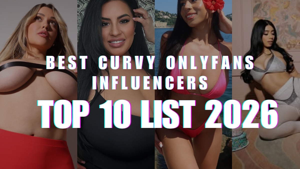 A promotional banner featuring a collage of popular curvy influencers for a top 10 list titled "Best Curvy OnlyFans Influencers – The Milf Creators You Need to Follow 2026."