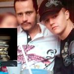 A composite image related to El Mencho Funeral rumors, featuring a grainier, candid photo of the cartel leader with a younger associate alongside an inset photo of a highly polished, golden casket.