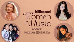 Billboard Women in Music 2026 event announcement presented by Sonesta International Hotels, highlighting top women in the music industry.