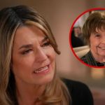 A close-up of a tearful Savannah Guthrie with blonde-highlighted hair looking distressed during an interview. In the top right corner, a circular inset shows a smiling Nancy Guthrie, an older woman with short brown hair. The image relates to a TMZ report about a cold case letter claiming Nancy was seen with kidnappers in Mexico.