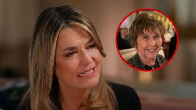 A close-up of a tearful Savannah Guthrie with blonde-highlighted hair looking distressed during an interview. In the top right corner, a circular inset shows a smiling Nancy Guthrie, an older woman with short brown hair. The image relates to a TMZ report about a cold case letter claiming Nancy was seen with kidnappers in Mexico.