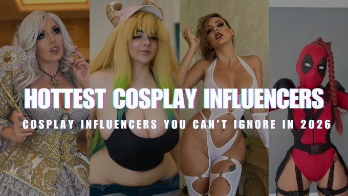 A collage featuring several Cosplay Influencers showcasing high-quality, diverse costumes, including a vampire-inspired gown, a stylized dragon character, a futuristic white bodysuit, and a female Deadpool variant. The image is overlaid with the text "Hottest Cosplay Influencers You Can't Ignore in 2026."