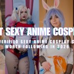 A collage featuring popular creators including Amouranth, Enji Night, Mariah Mallad, and Jessica Nigri showcasing Sexy Anime Cosplay