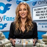 Drea de Matteo seated behind stacks of cash next to an OnlyFans display, illustrating earnings from her Drea De Matteo OnlyFans account.