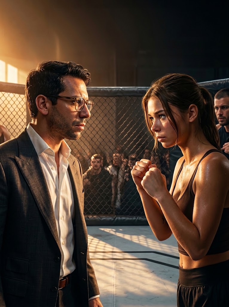 Digital illustration of Sophie Rain in a boxing ring facing politician James Fishback regarding the proposed sophie rain onlyfans tax.