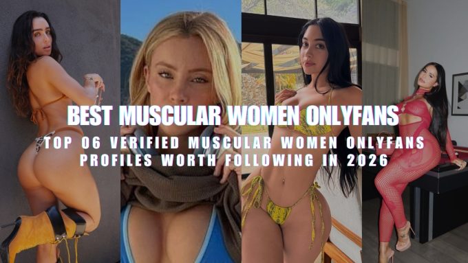 Four-panel collage featuring Sommer Ray, Daisy Keech, Jailyne Ojeda, and Katya Elise Henry with bold white text overlay reading "BEST MUSULAR WOMEN ONLYFANS" and "TOP 06 VERIFIED MUSCULAR WOMEN ONLYFANS PROFILES WORTH FOLLOWING IN 2026", incorporating the keyword Muscular Women OnlyFans.