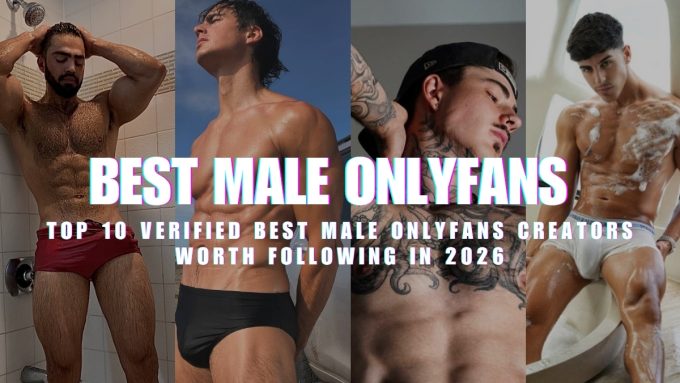 Collage featuring four athletic male models with bold overlay text reading Best Male OnlyFans Top 10 Verified Best Male OnlyFans Creators Worth Following in 2026
