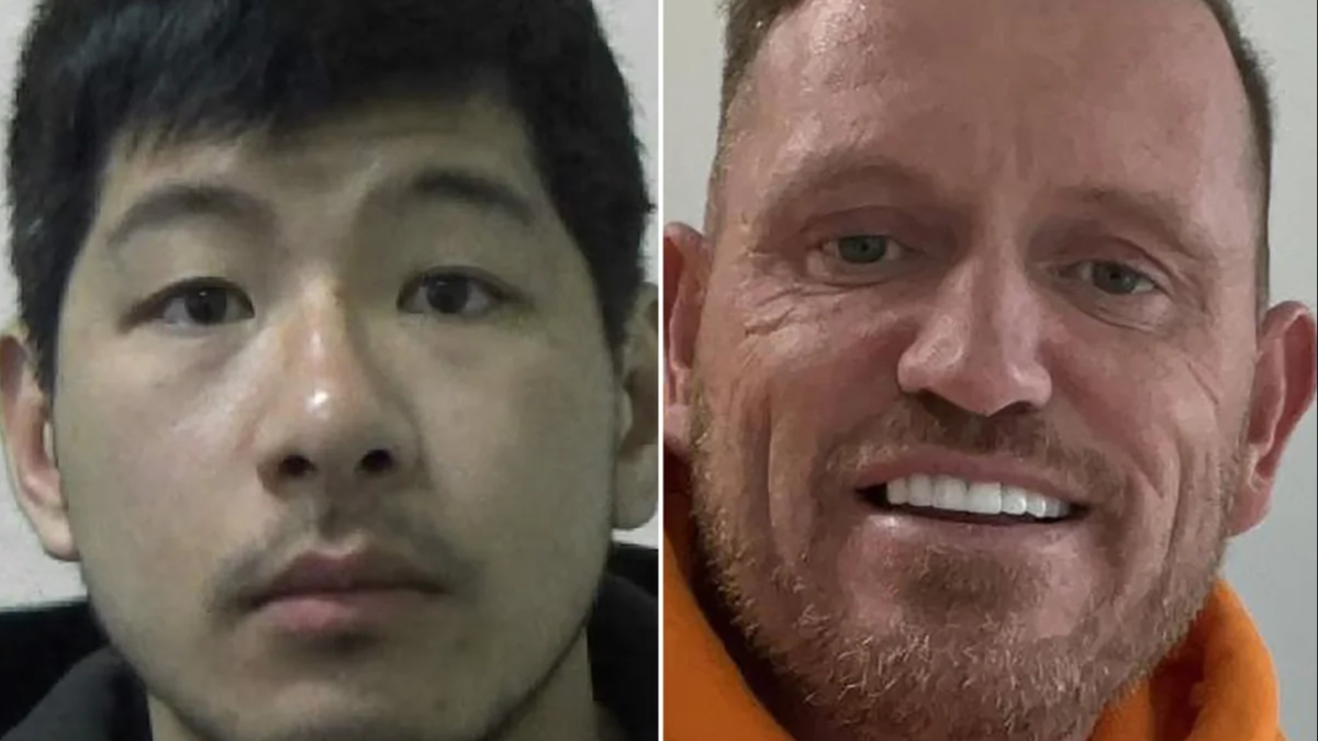 Side-by-side police mugshots of Alexander Tang and Dean Holmes, convicted in UK courts for non-consensual content and abuse, illustrating high-profile OnlyFans coercion court cases.
