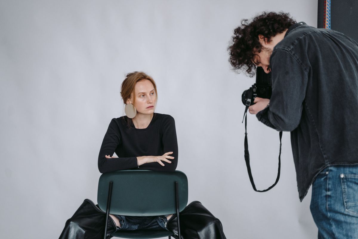 Fashion model posing during professional studio photoshoot