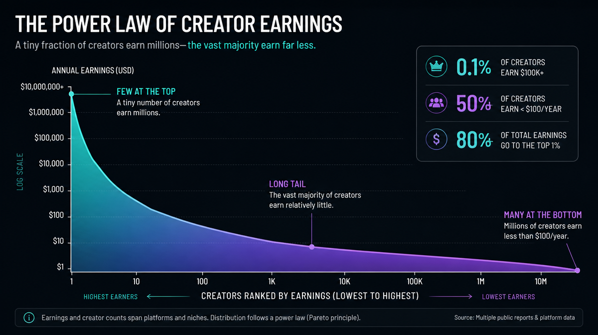 OnlyFans creator earnings power law distribution top earners versus average income