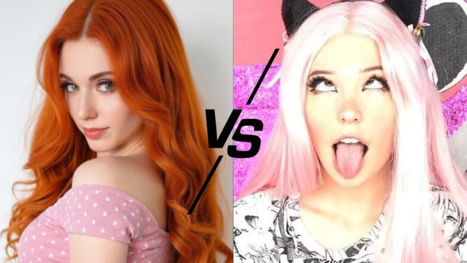Featured banner graphic showing Amouranth vs Belle Delphine for a digital creator income analysis.