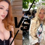Side-by-side comparison graphic featuring streamer Amouranth and content creator Corinna Kopf for an Amouranth vs Corinna Kopf OnlyFans analysis.