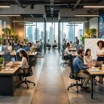 Modern corporate office with employees monitoring financial growth charts on large screens, illustrating OnlyFans making $715 million in profit with 47 employees.
