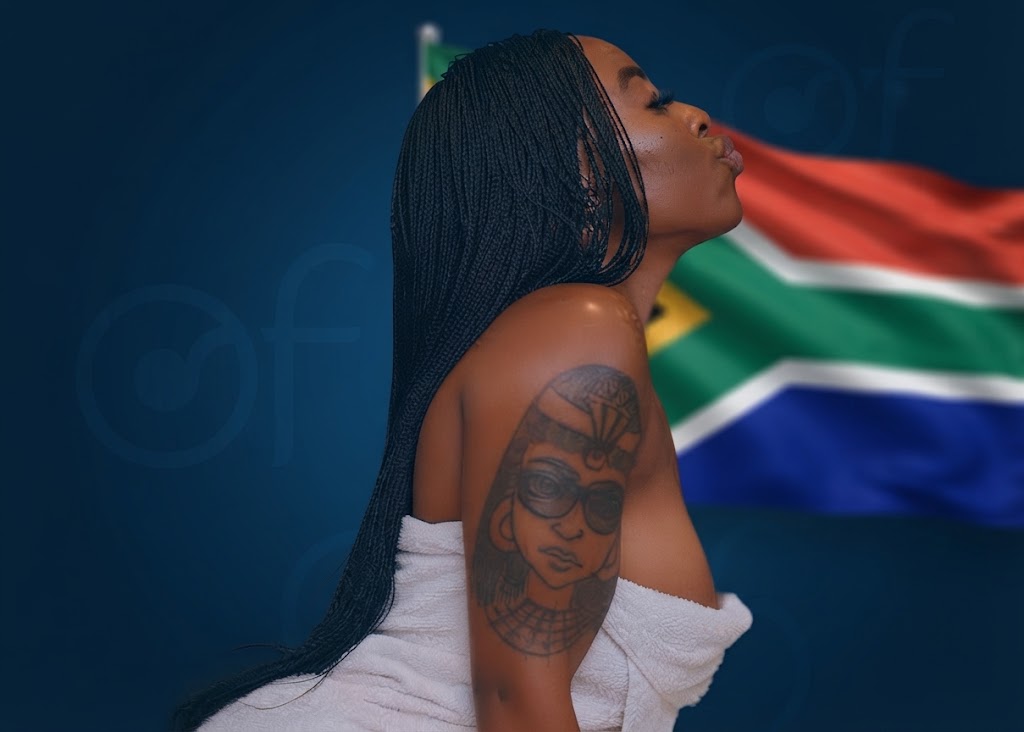 Visual representation of South Africa OnlyFans market earnings showing a content creator against the national flag.