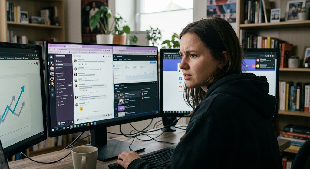 girl sitting tensed representing tension increasing due to AI Bots Replacing OnlyFans Chatters