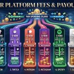 Infographic illustrating Creator Platform Fees and payouts across 8 major websites for 2026, comparing net creator earnings and platform cuts based on $1,000 in fan spending.