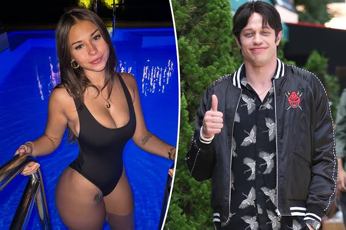 Pete Davidson OnlyFans discussion featuring a creator in a black swimsuit and Pete Davidson giving a thumbs up