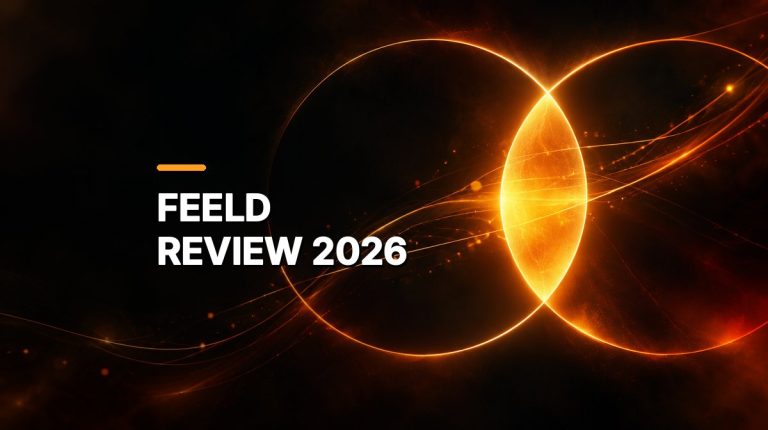 Two amber light rings overlap in a bright lens surrounded by drifting sparks.