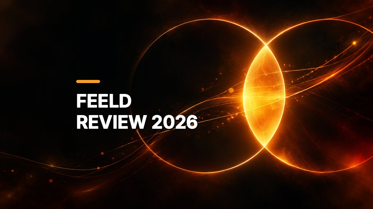 Two amber light rings overlap in a bright lens surrounded by drifting sparks.